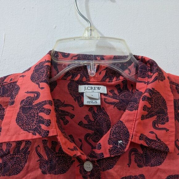 J. Crew Factory Coral Elephant Print Button Down Shirt Front Tie Women's Small - Picture 6 of 9